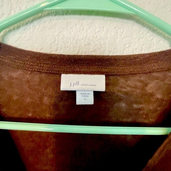 Women’s J. Jill brown linen top with layered flutter sleeve, size large - Picture 4 of 5